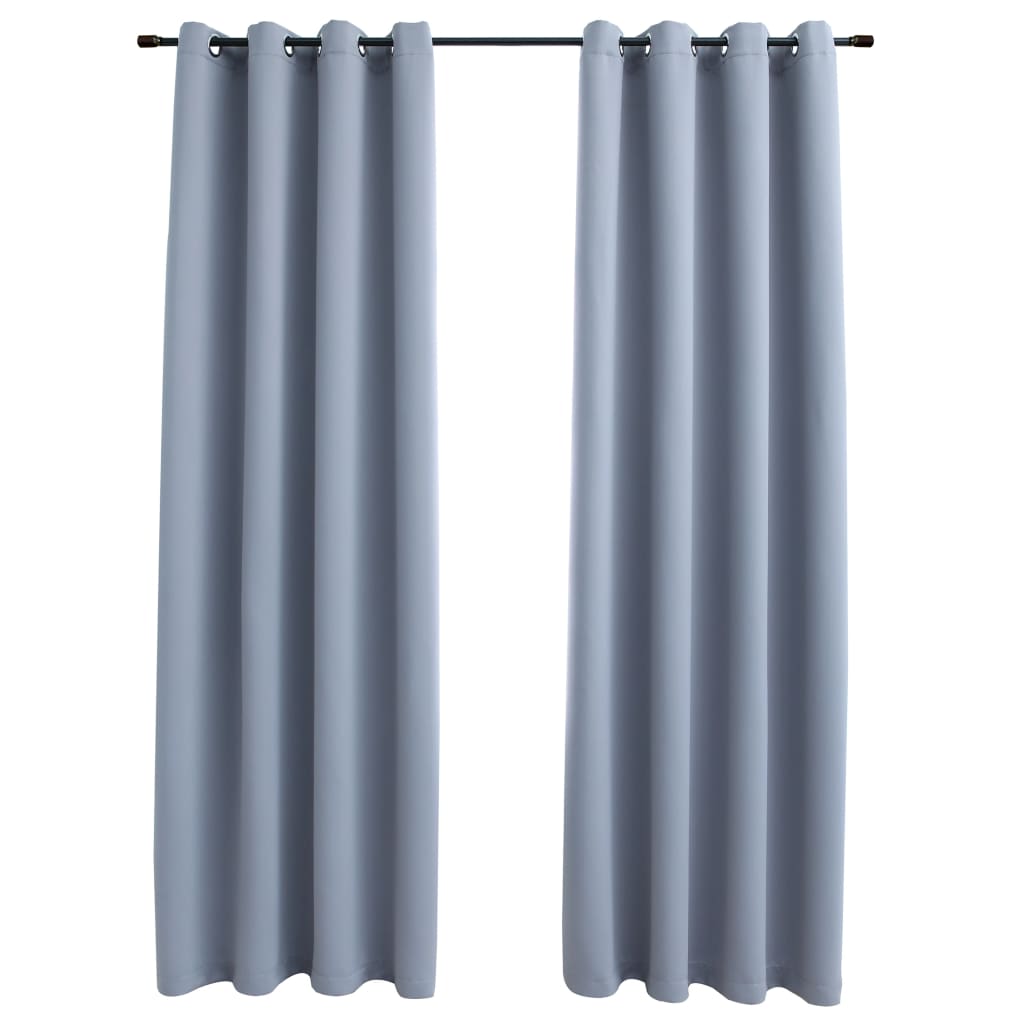 Blackout Curtains with Metal Rings 2 pcs Grey 140x245 cm