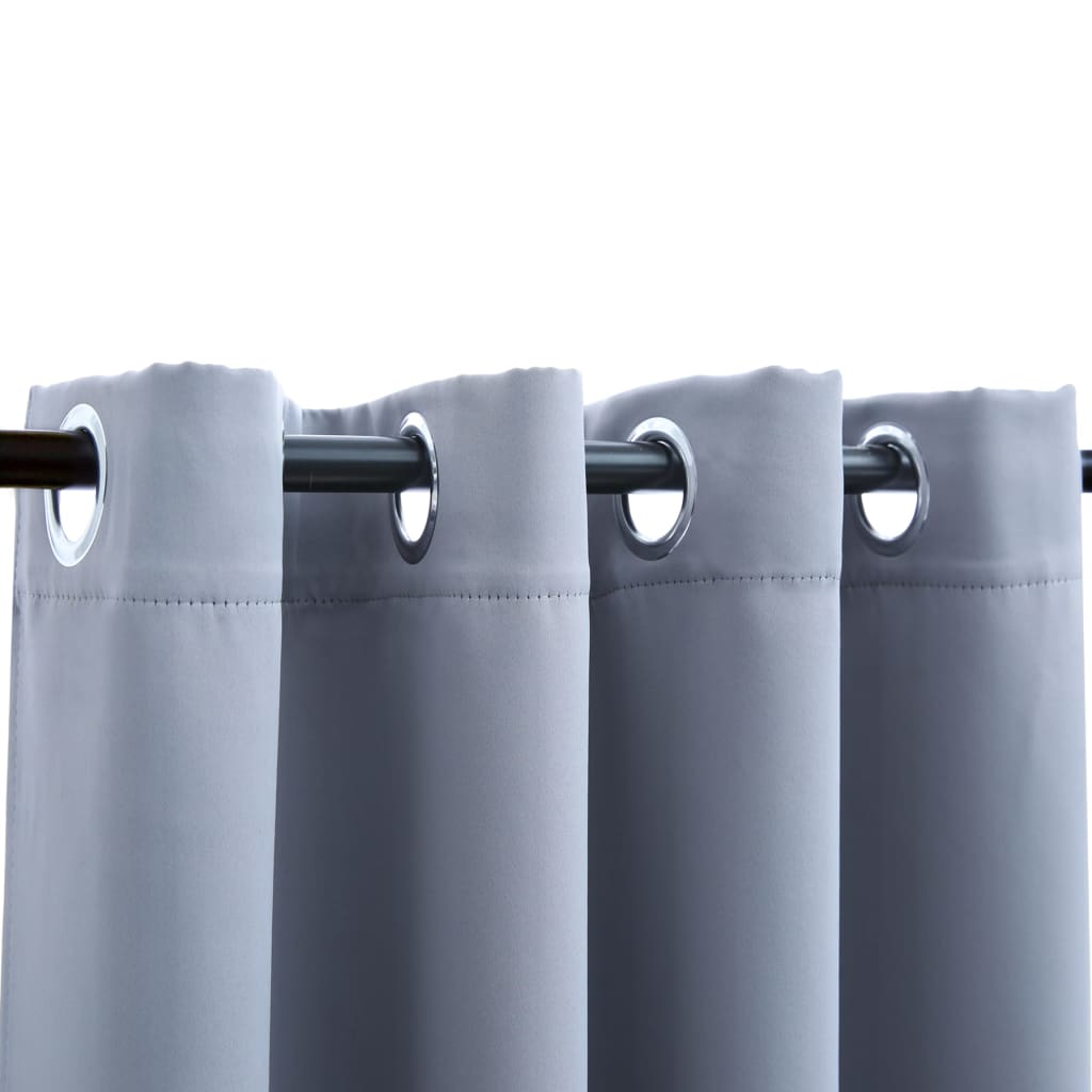 Blackout Curtains with Metal Rings 2 pcs Grey 140x245 cm