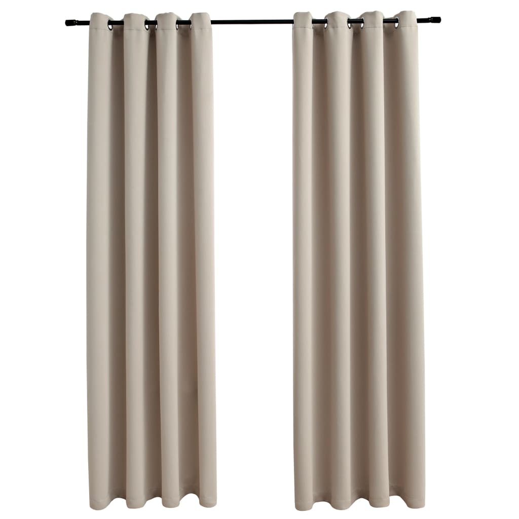 Blackout Curtains with Metal Rings 2 pcs Beige 140x245 cm