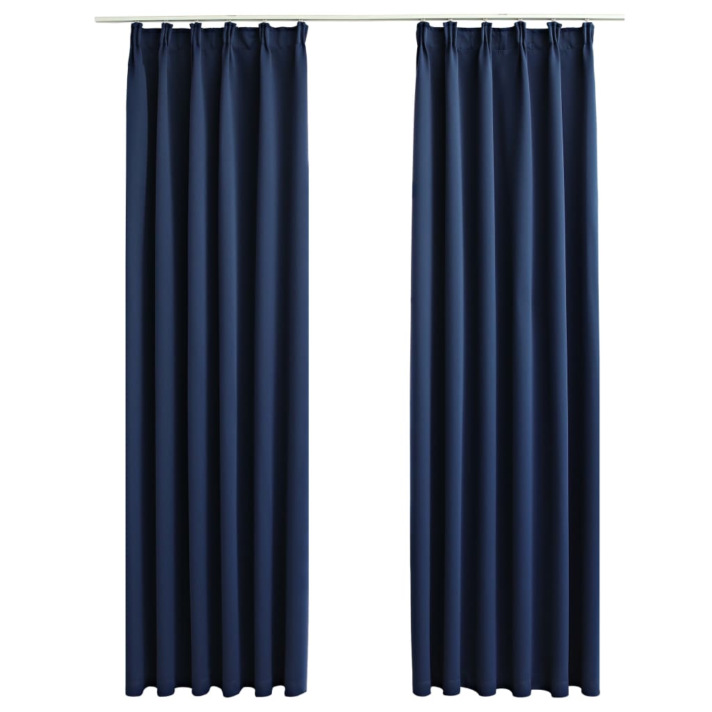 Blackout Curtains with Hooks 2 pcs Blue 140x245 cm