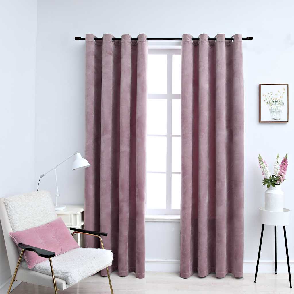 Blackout Curtains with Rings 2 pcs Velvet Antique Pink 140x175 cm