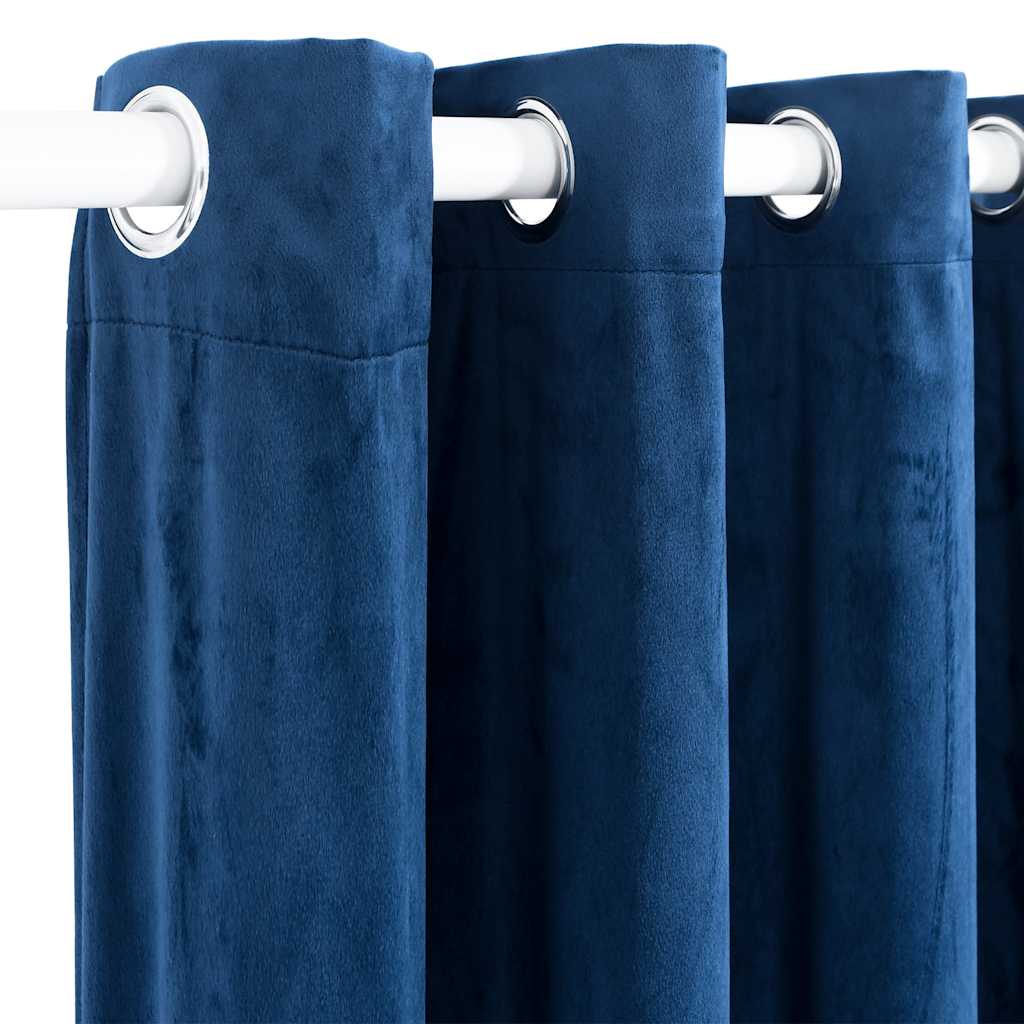 Blackout Curtain with Metal Rings Velvet Dark Blue 290x245 cm