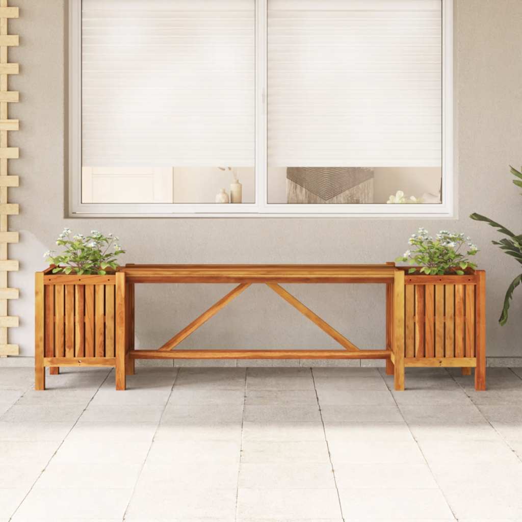 Garden Bench with 2 Planters 150x30x40 cm Solid Acacia Wood