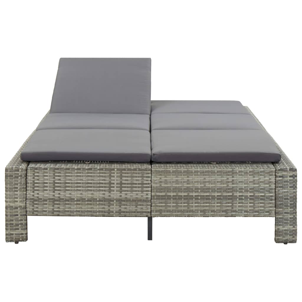 2-Person Sunbed with Cushion Grey Poly Rattan