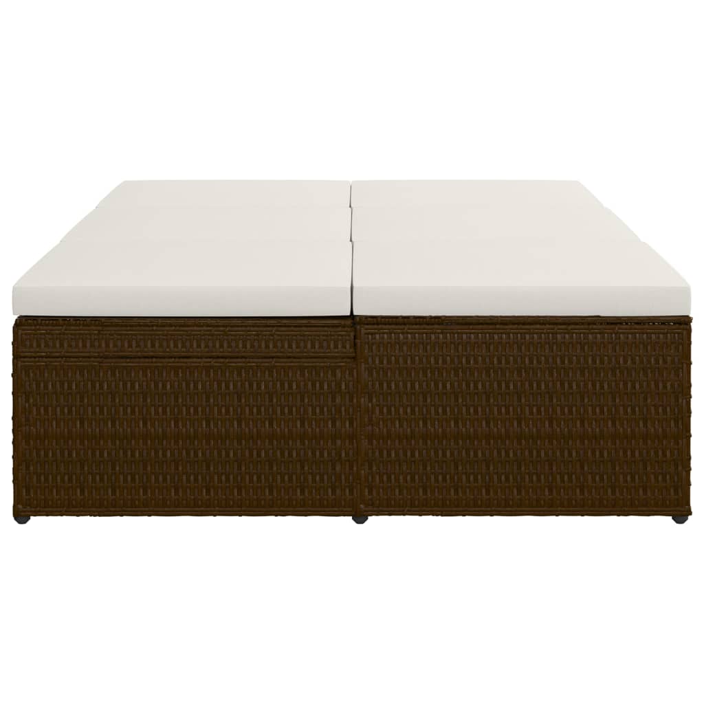 Convertible Sun Bed with Cushion Poly Rattan Brown