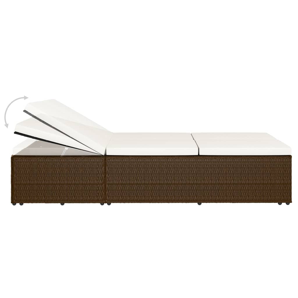 Convertible Sun Bed with Cushion Poly Rattan Brown