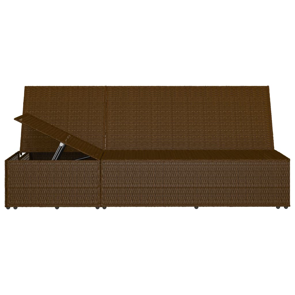 Convertible Sun Bed with Cushion Poly Rattan Brown