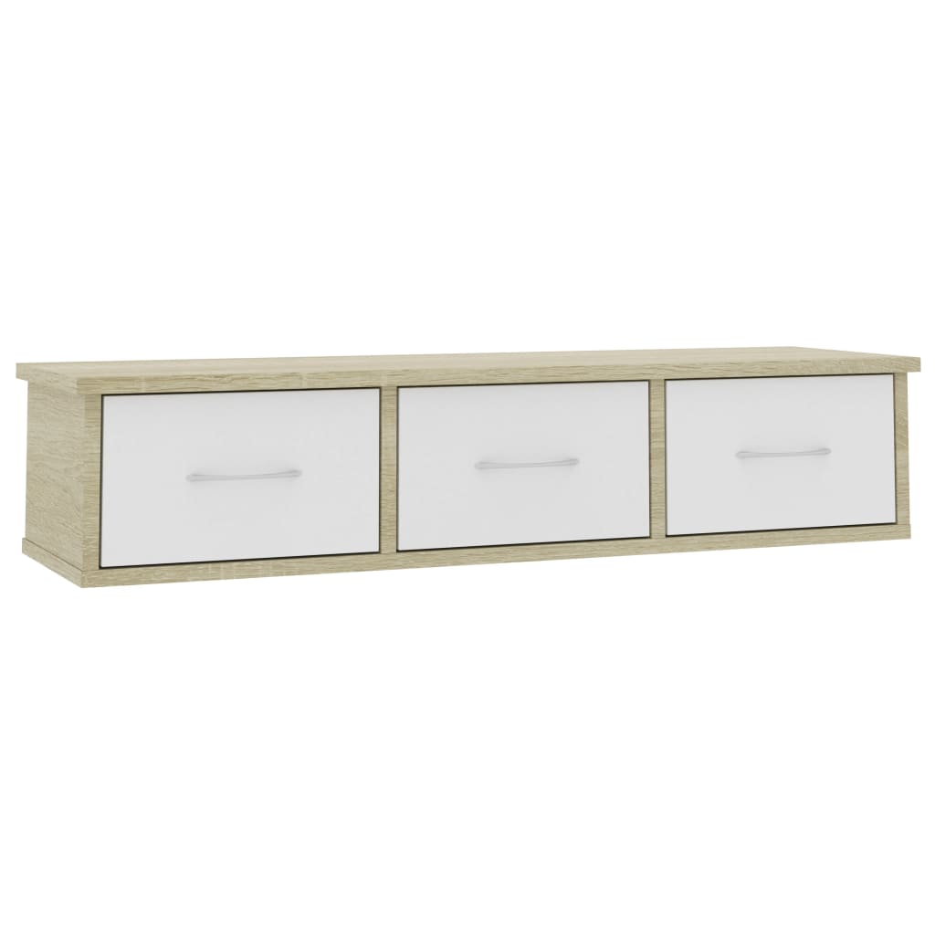 Wall-mounted Drawer Shelf White and Sonoma Oak 88x26x18.5 cm Engineered Wood