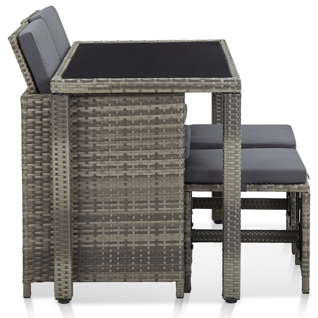 5 Piece Outdoor Dining Set with Cushions Poly Rattan Grey