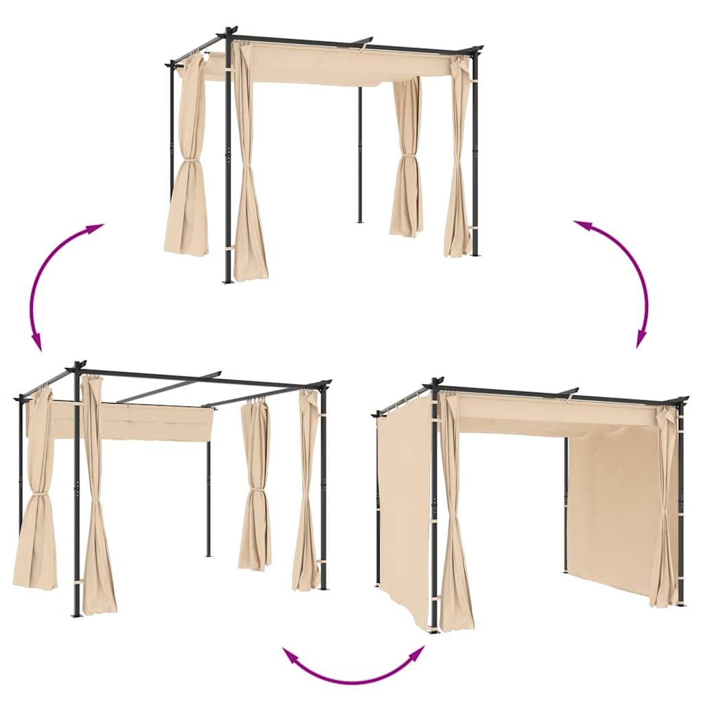 Gazebo with Curtains 3x3 m Cream Steel