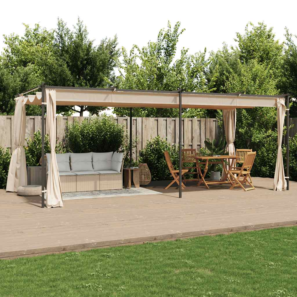 Gazebo with Curtains 3x6 m Cream Steel