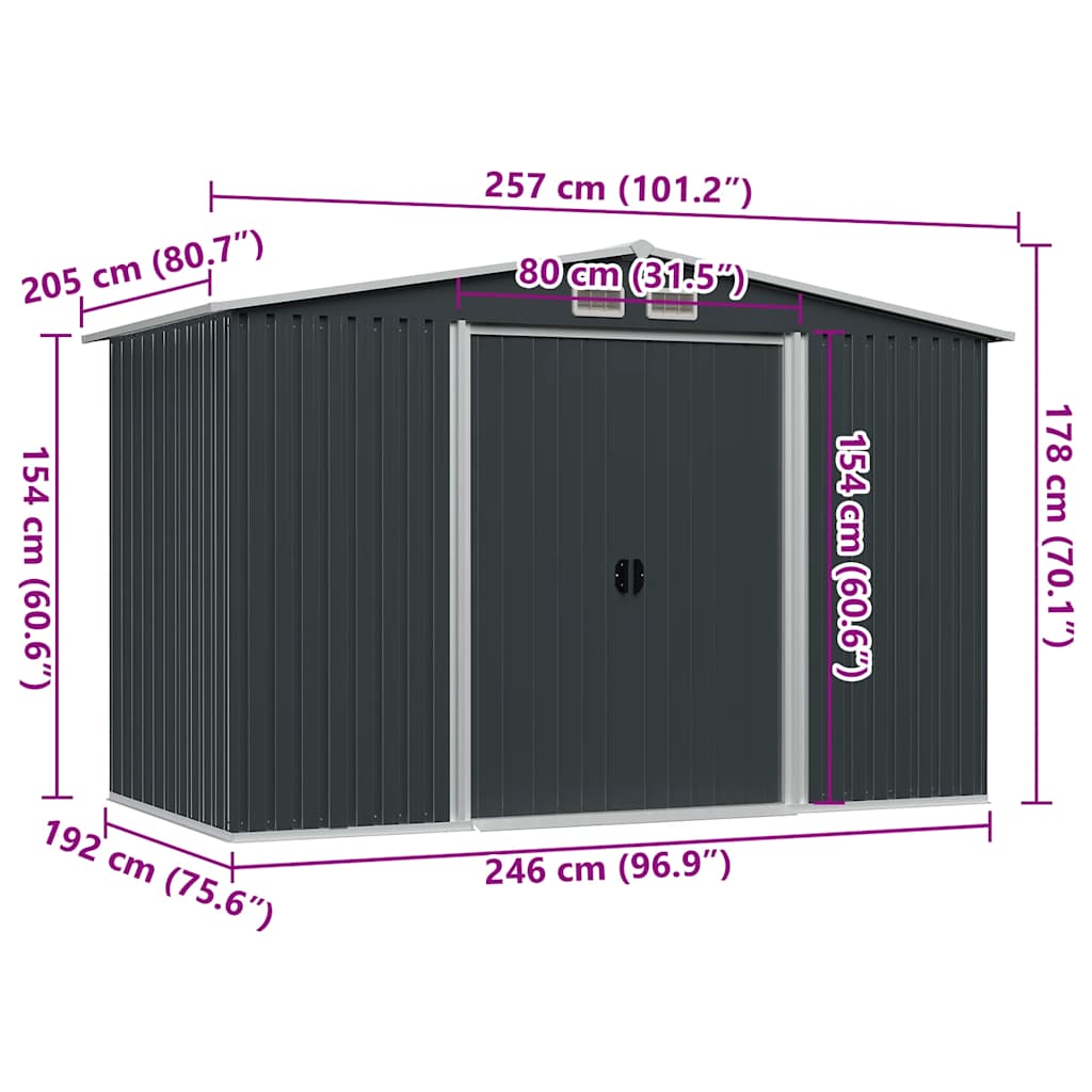 Garden Storage Shed Anthracite Steel 257x205x178 cm