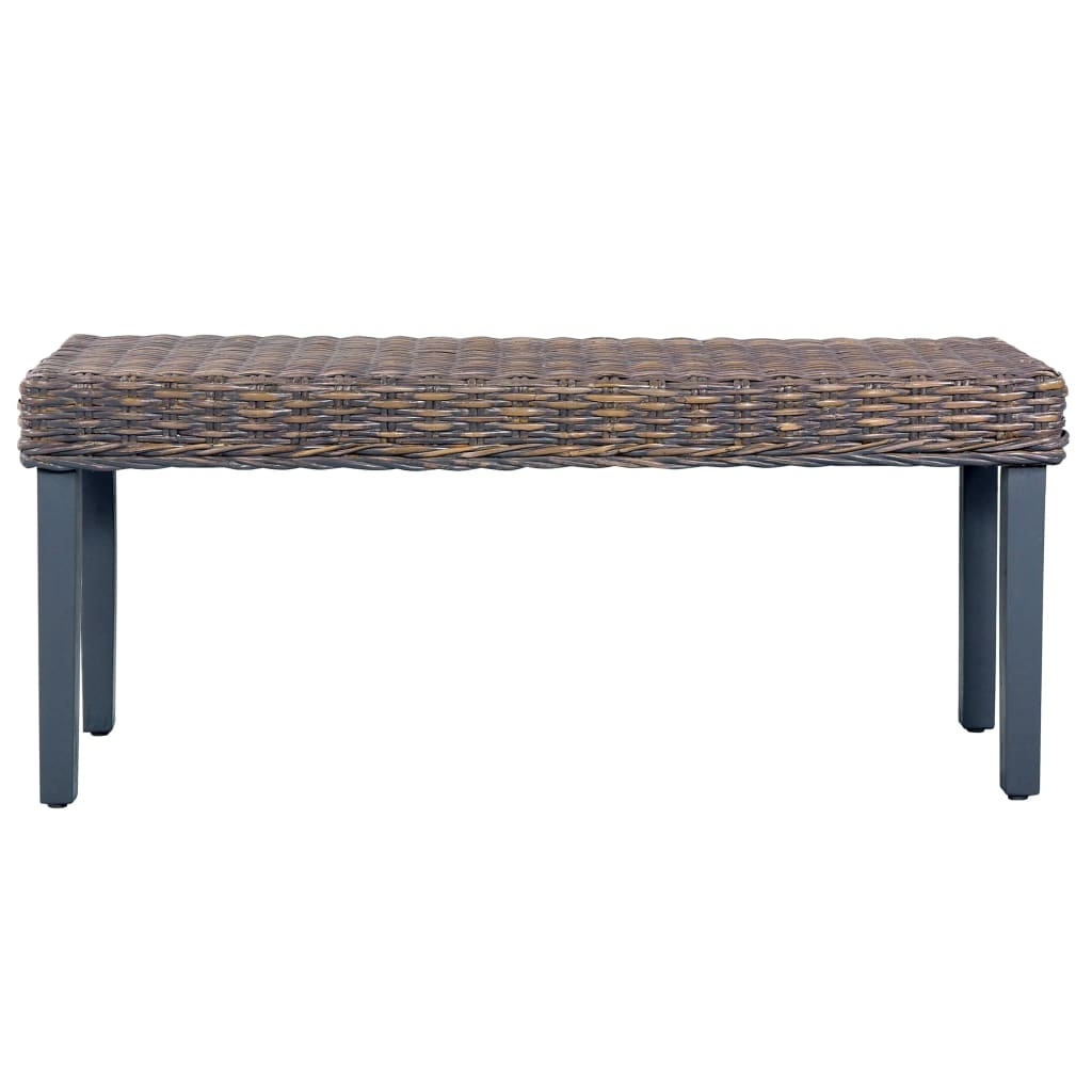 Bench 110 cm Grey Natural Kubu Rattan and Solid Mango Wood