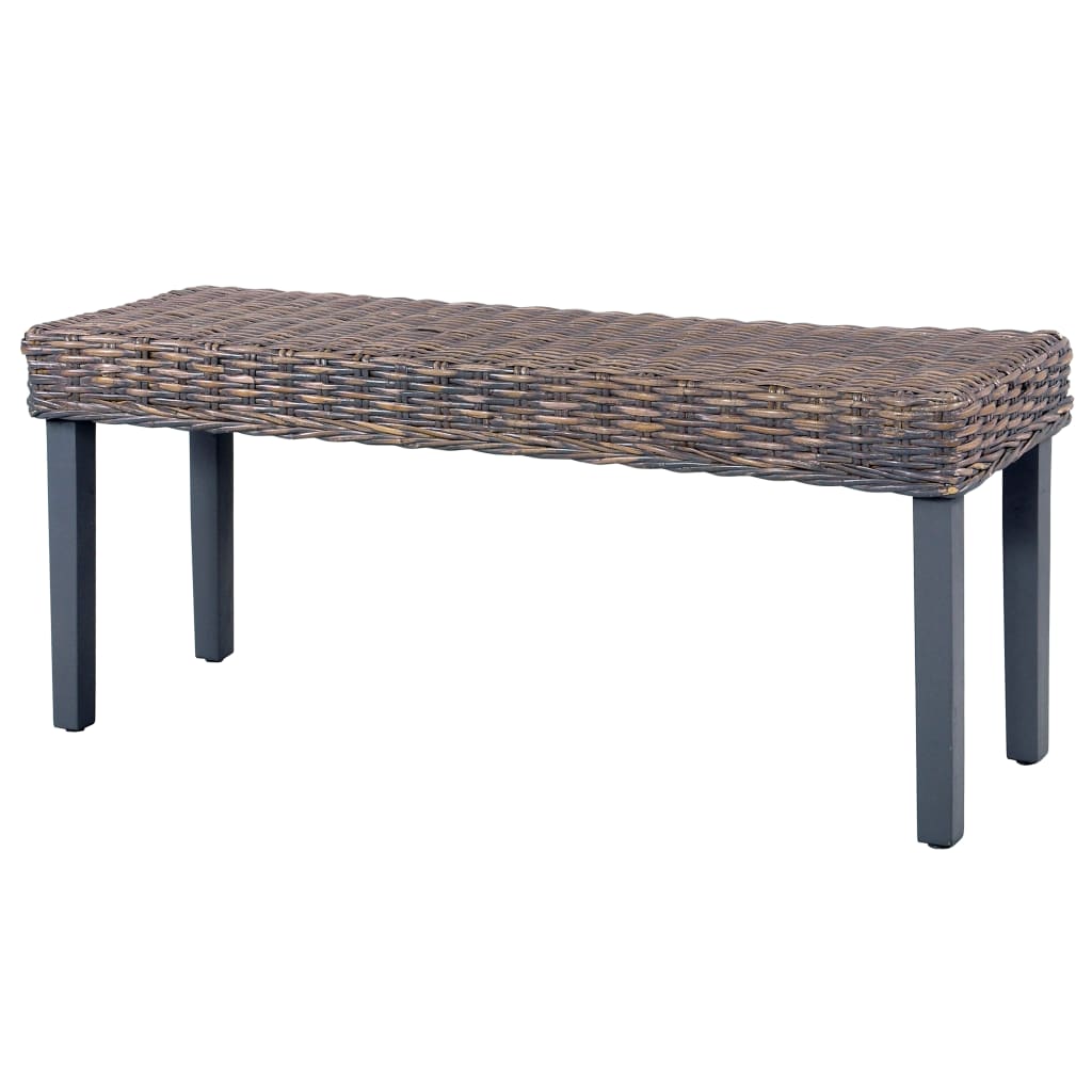 Bench 110 cm Grey Natural Kubu Rattan and Solid Mango Wood