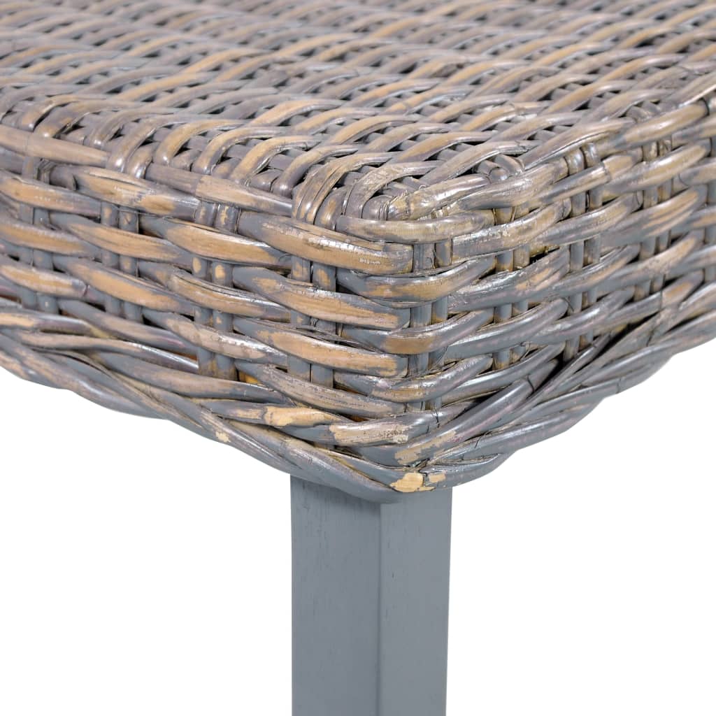 Bench 110 cm Grey Natural Kubu Rattan and Solid Mango Wood