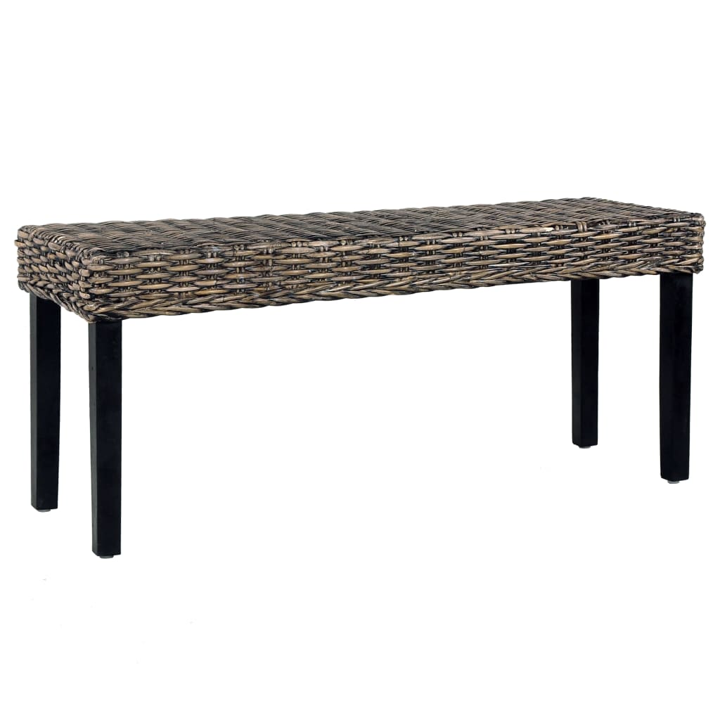 Bench 110 cm Black Natural Kubu Rattan and Solid Mango Wood