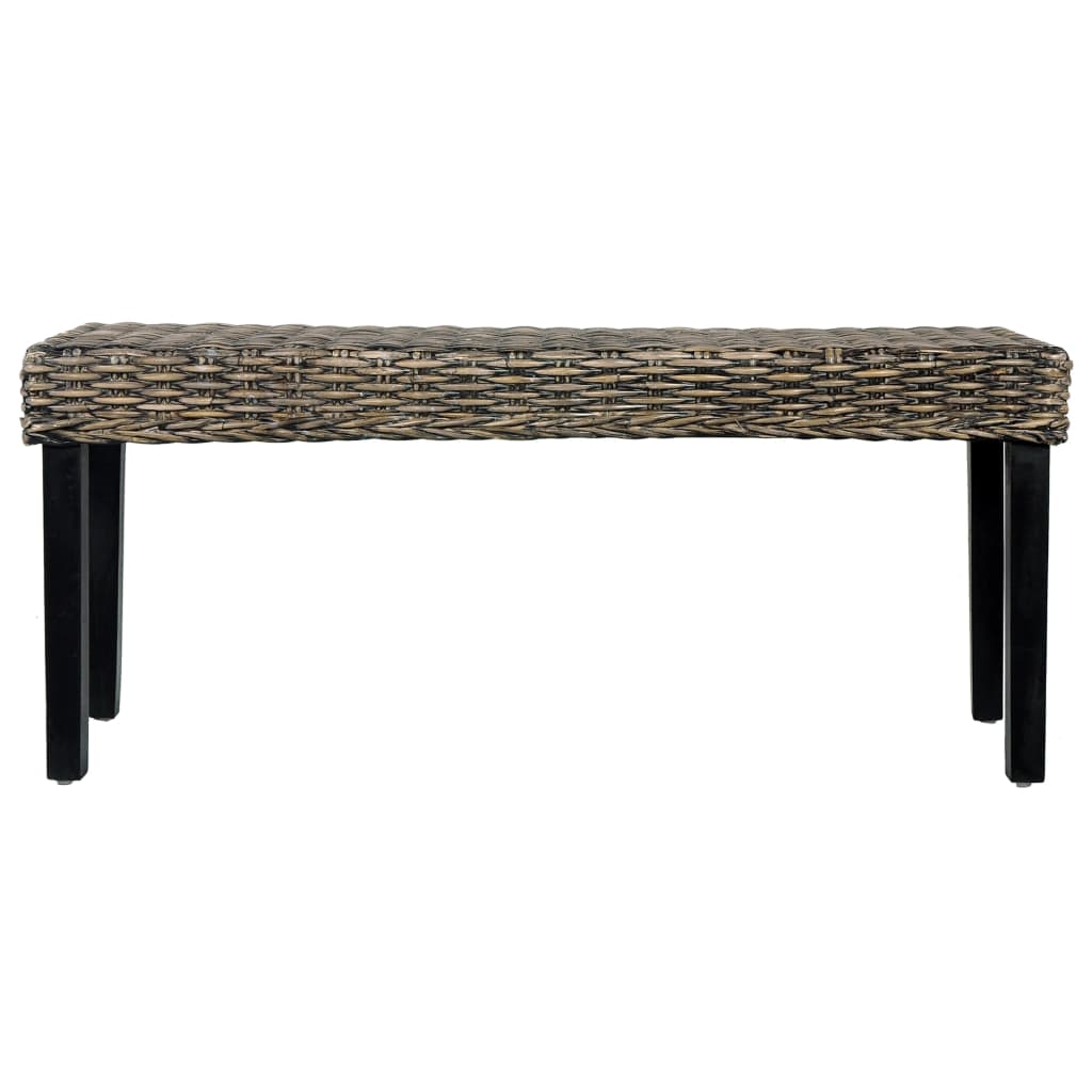 Bench 110 cm Black Natural Kubu Rattan and Solid Mango Wood