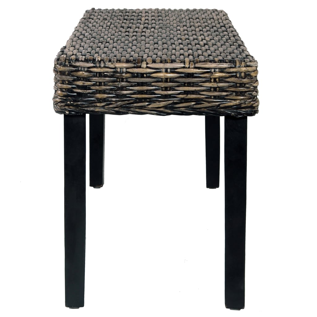 Bench 110 cm Black Natural Kubu Rattan and Solid Mango Wood