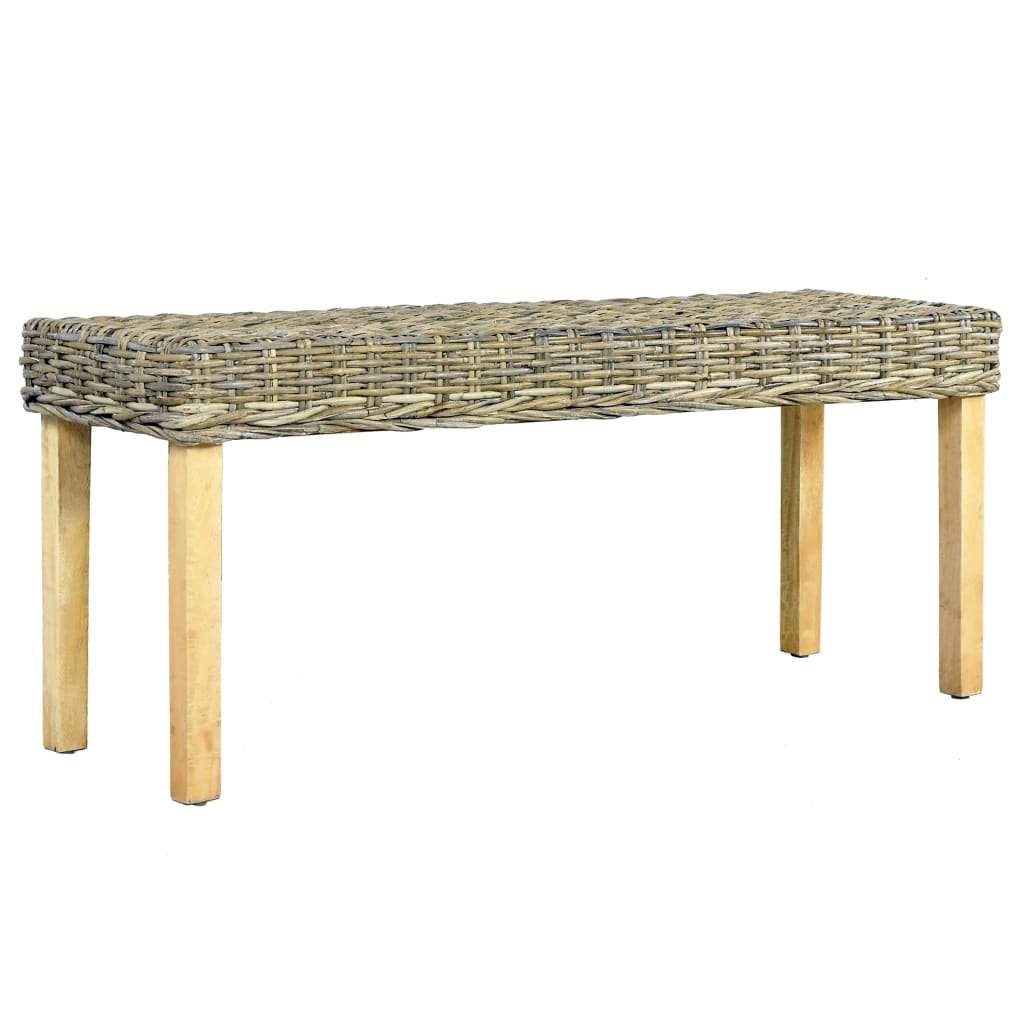 Bench 110 cm Natural Kubu Rattan and Solid Mango Wood