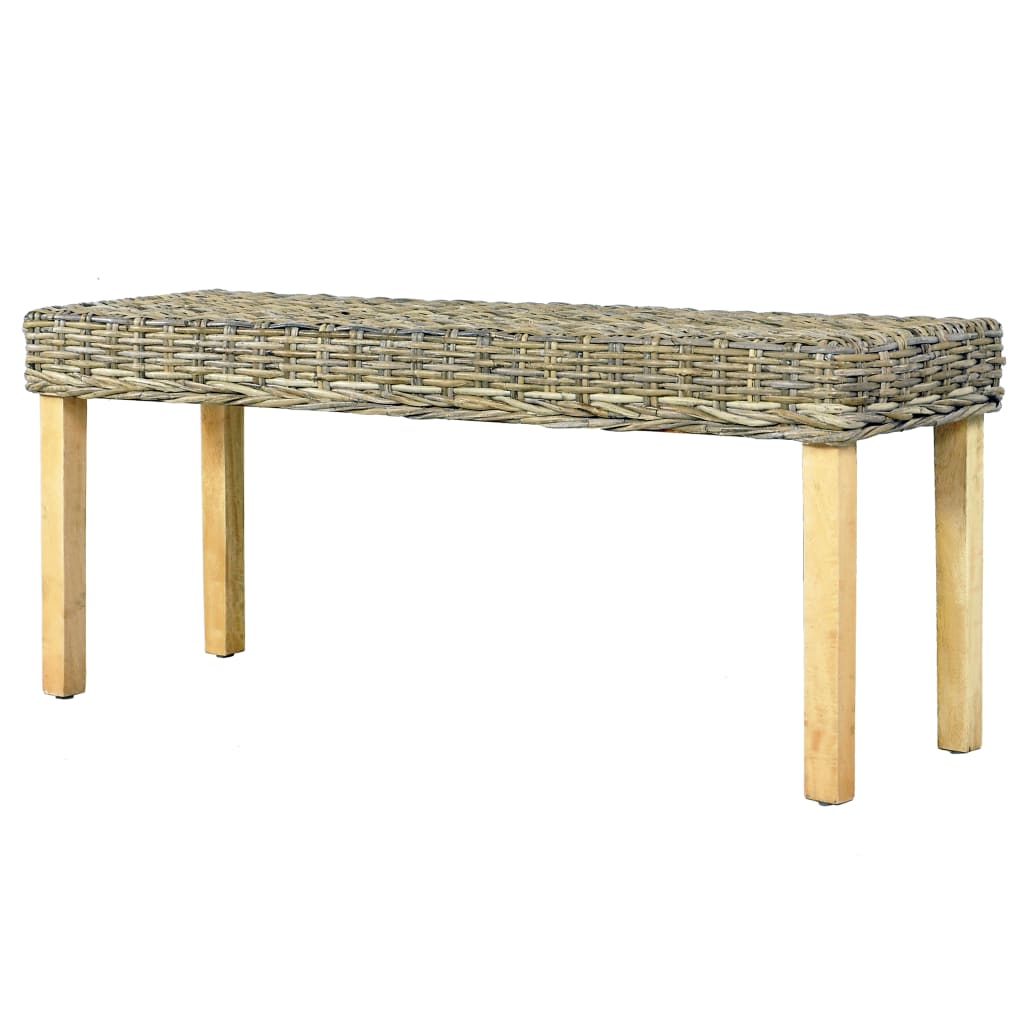 Bench 110 cm Natural Kubu Rattan and Solid Mango Wood