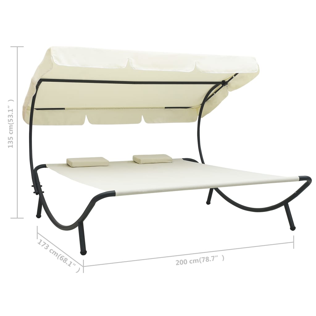 Outdoor Lounge Bed with Canopy and Pillows Cream White