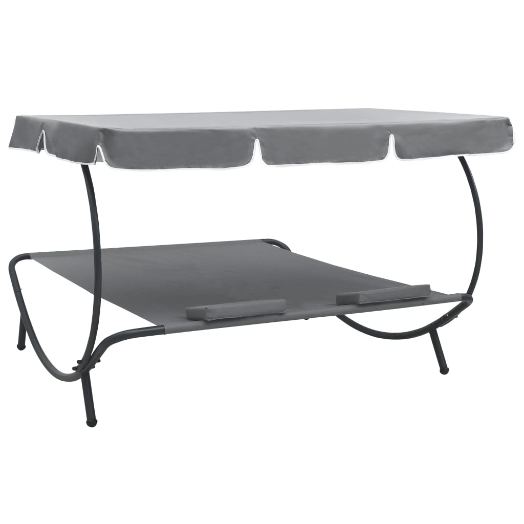 Outdoor Lounge Bed with Canopy and Pillows Grey