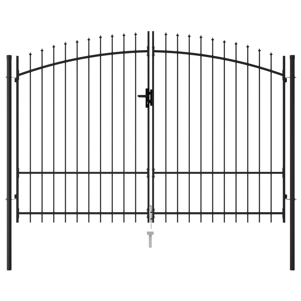 Fence Gate Double Door with Spike Top Steel 3x2 m Black