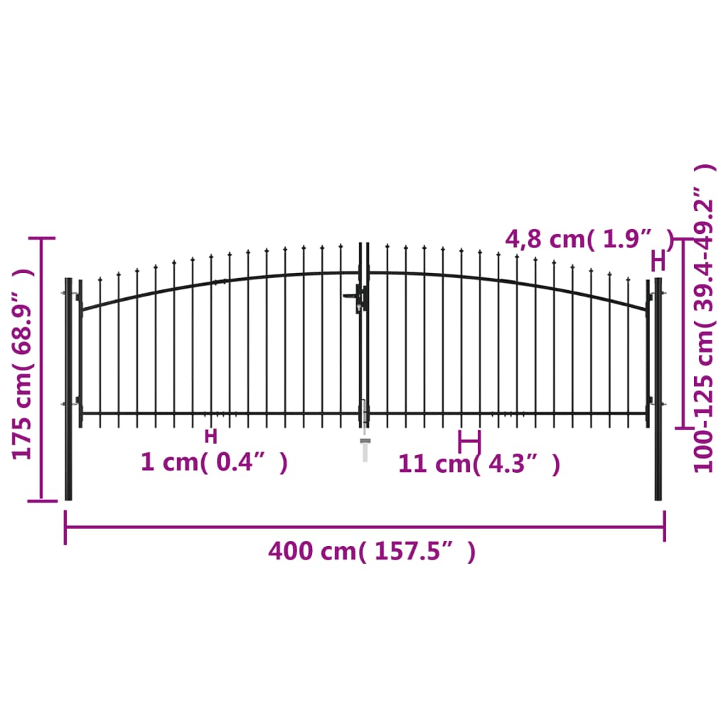 Double Door Fence Gate with Spear Top 400x175 cm