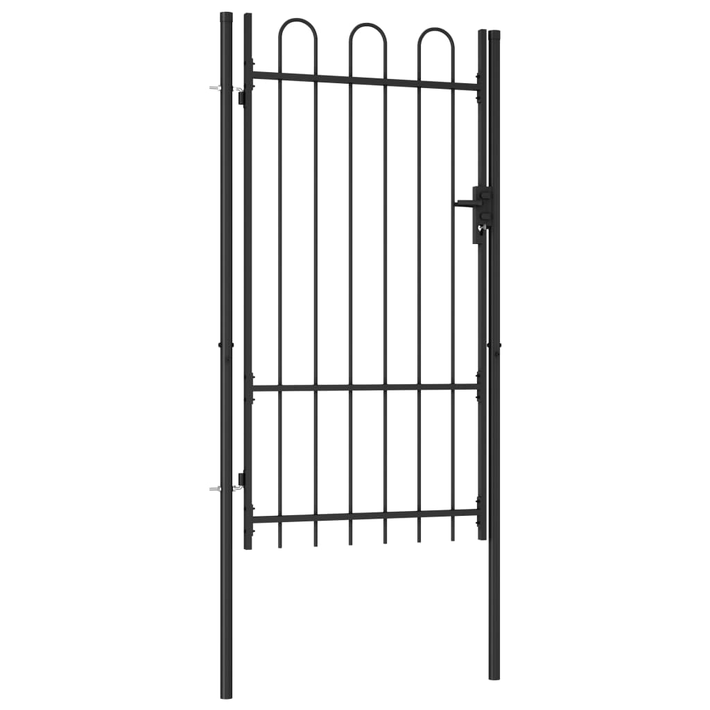 Fence Gate Single Door with Arched Top Steel 1x1.75 m Black