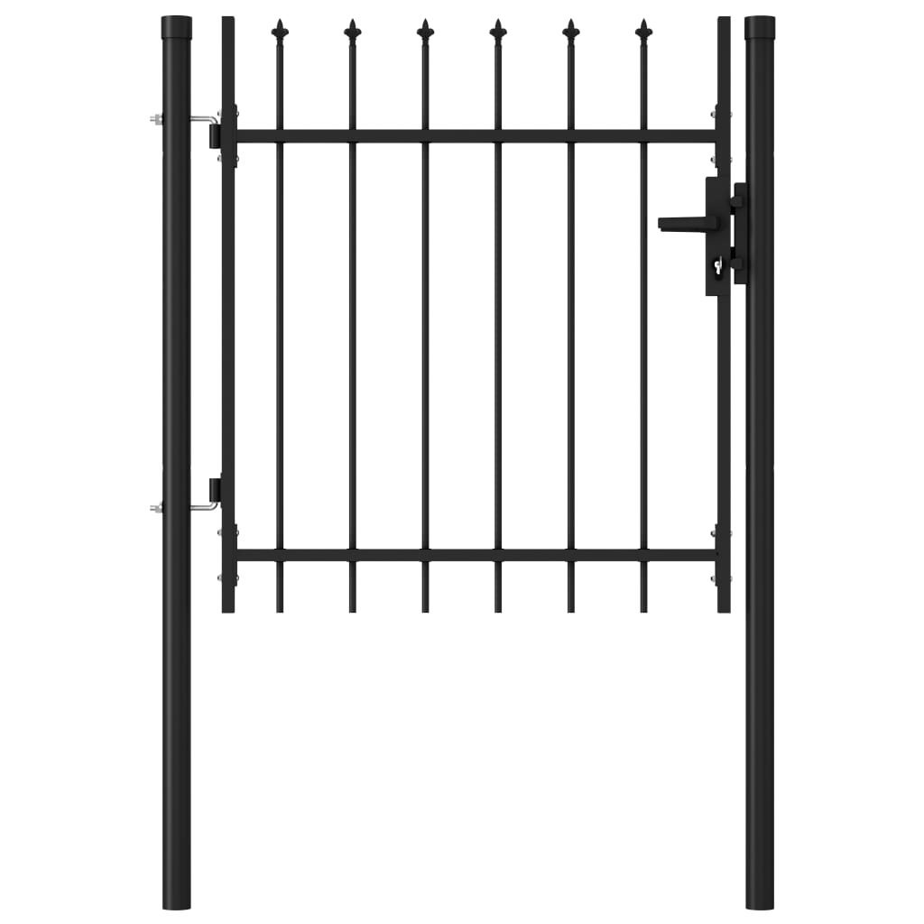 Fence Gate Single Door with Spike Top Steel 1x1 m Black