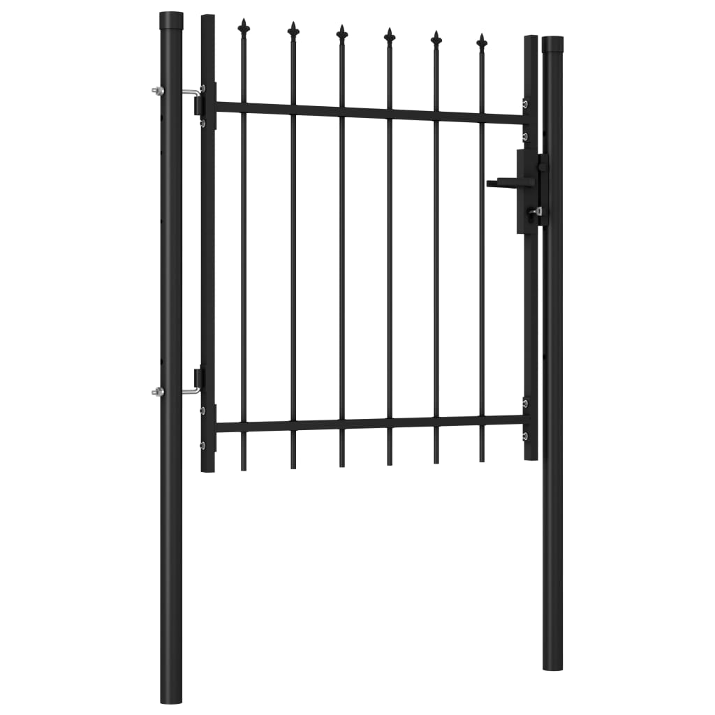 Fence Gate Single Door with Spike Top Steel 1x1 m Black