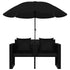 Garden Bed with Parasol Poly Rattan Black