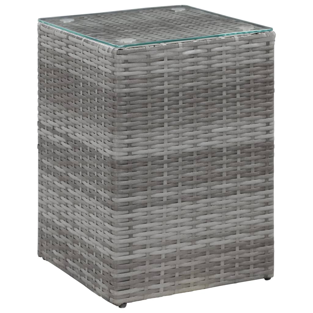 Side Table with Glass Top Grey 35x35x52 cm Poly Rattan