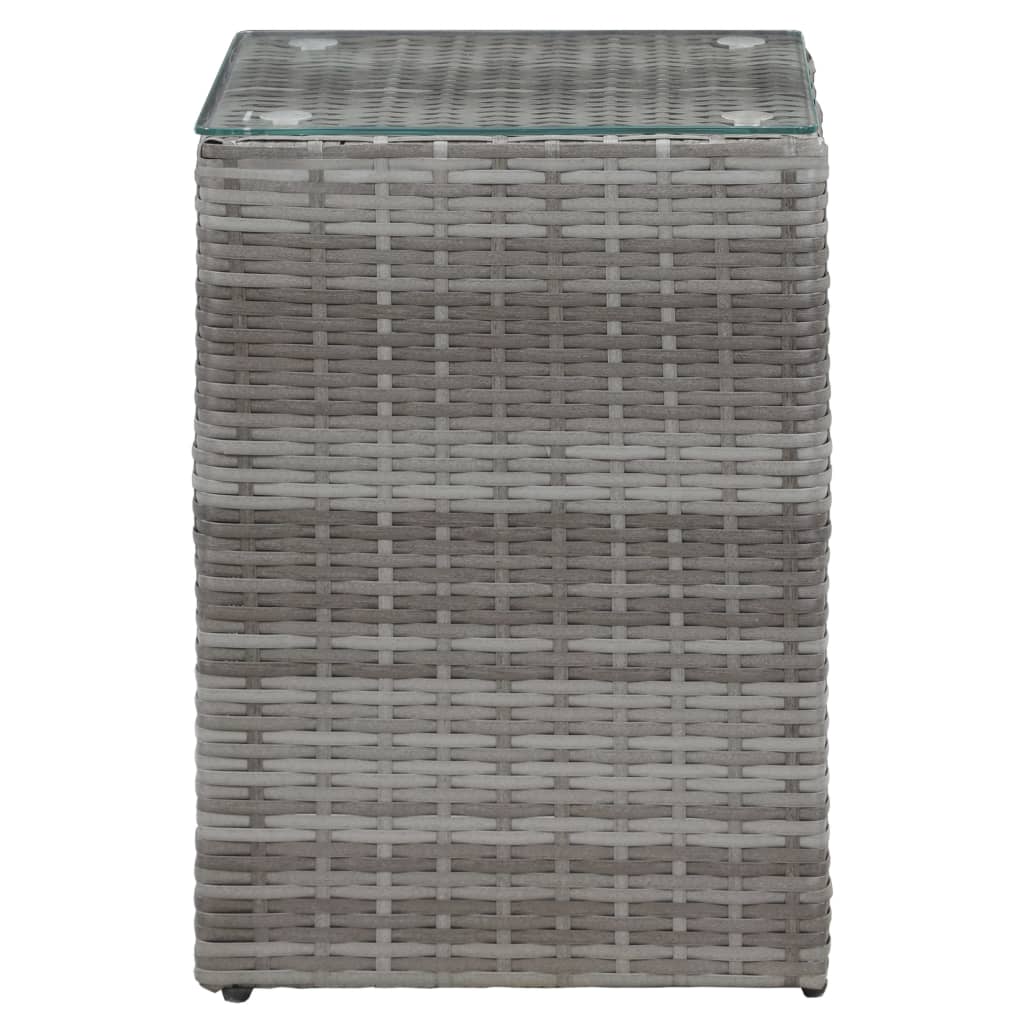 Side Table with Glass Top Grey 35x35x52 cm Poly Rattan