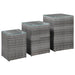 Side Tables 3 pcs with Glass Top Grey Poly Rattan