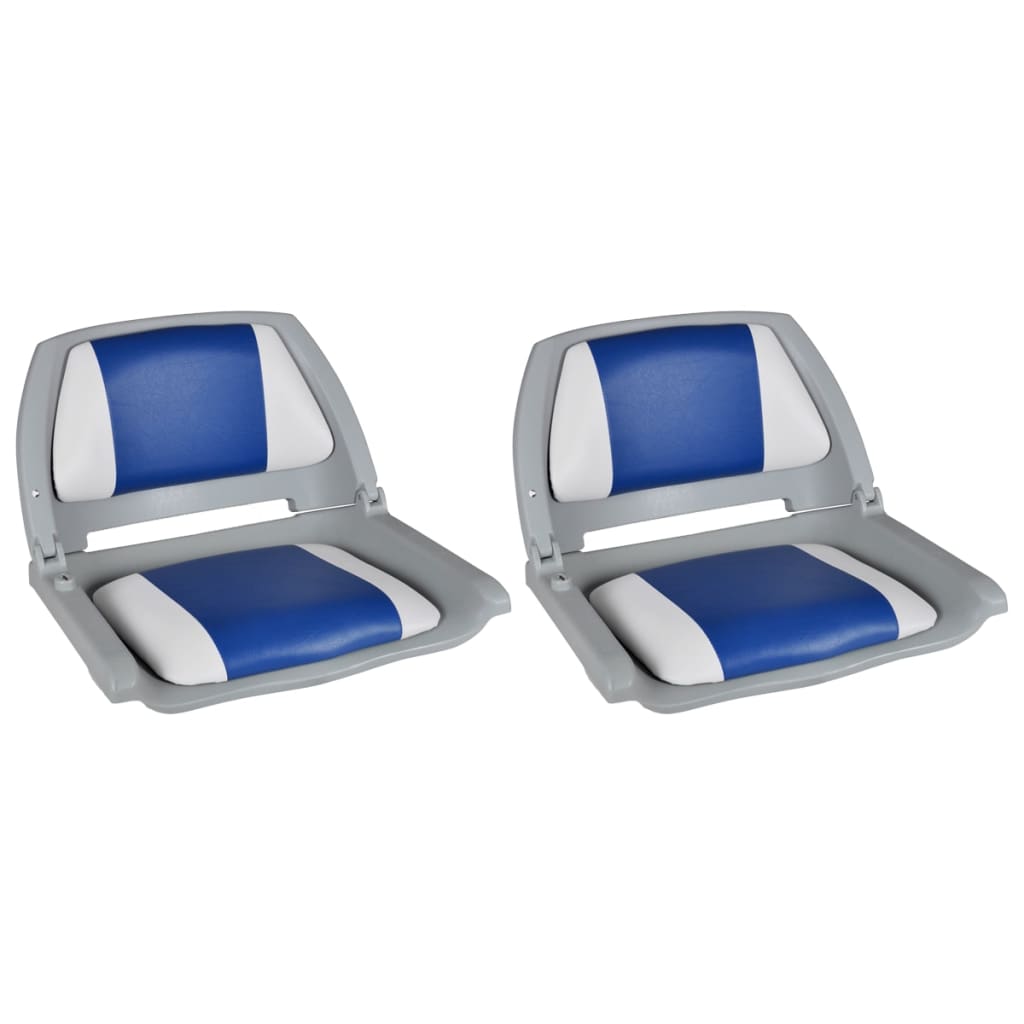 Boat Seats 2 pcs Foldable Backrest With Blue-white Pillow 41x51x48 cm