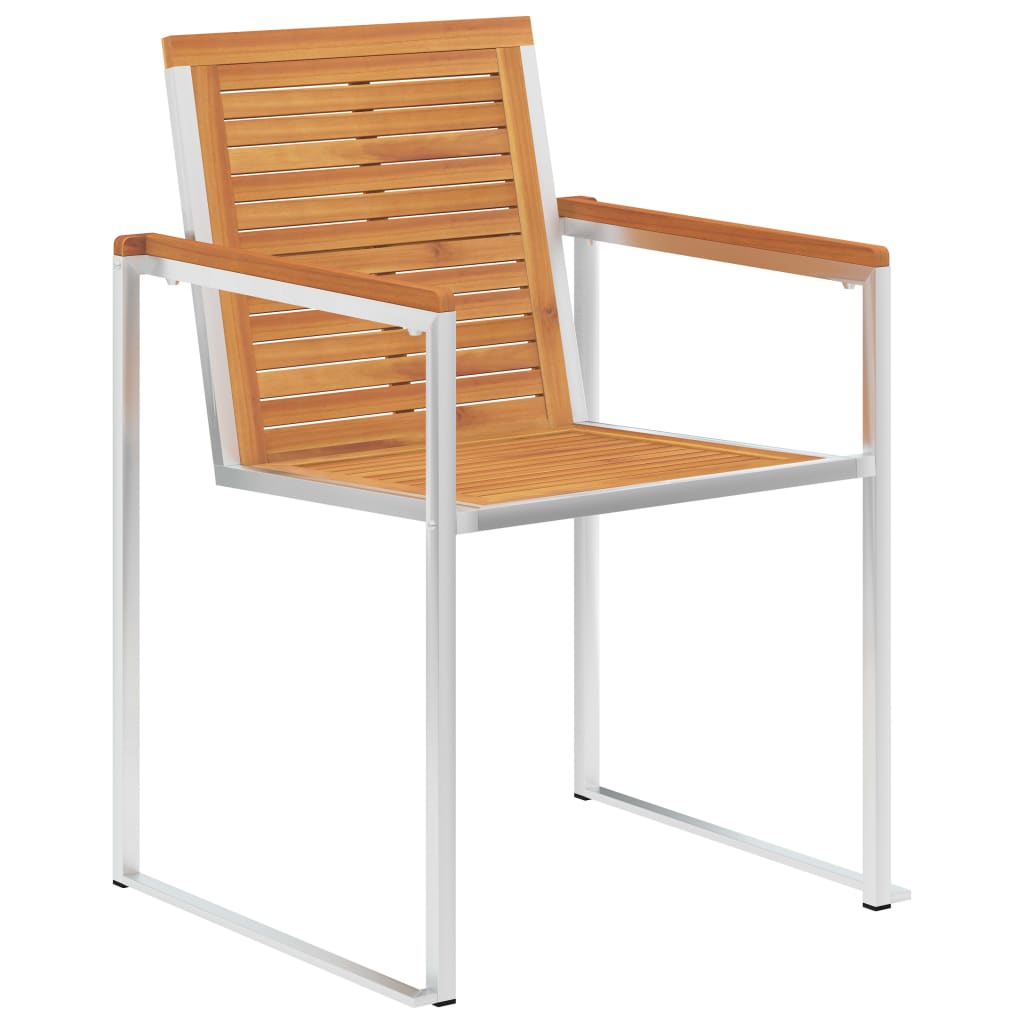 Garden Chairs 2 pcs Solid Acacia Wood and Stainless Steel