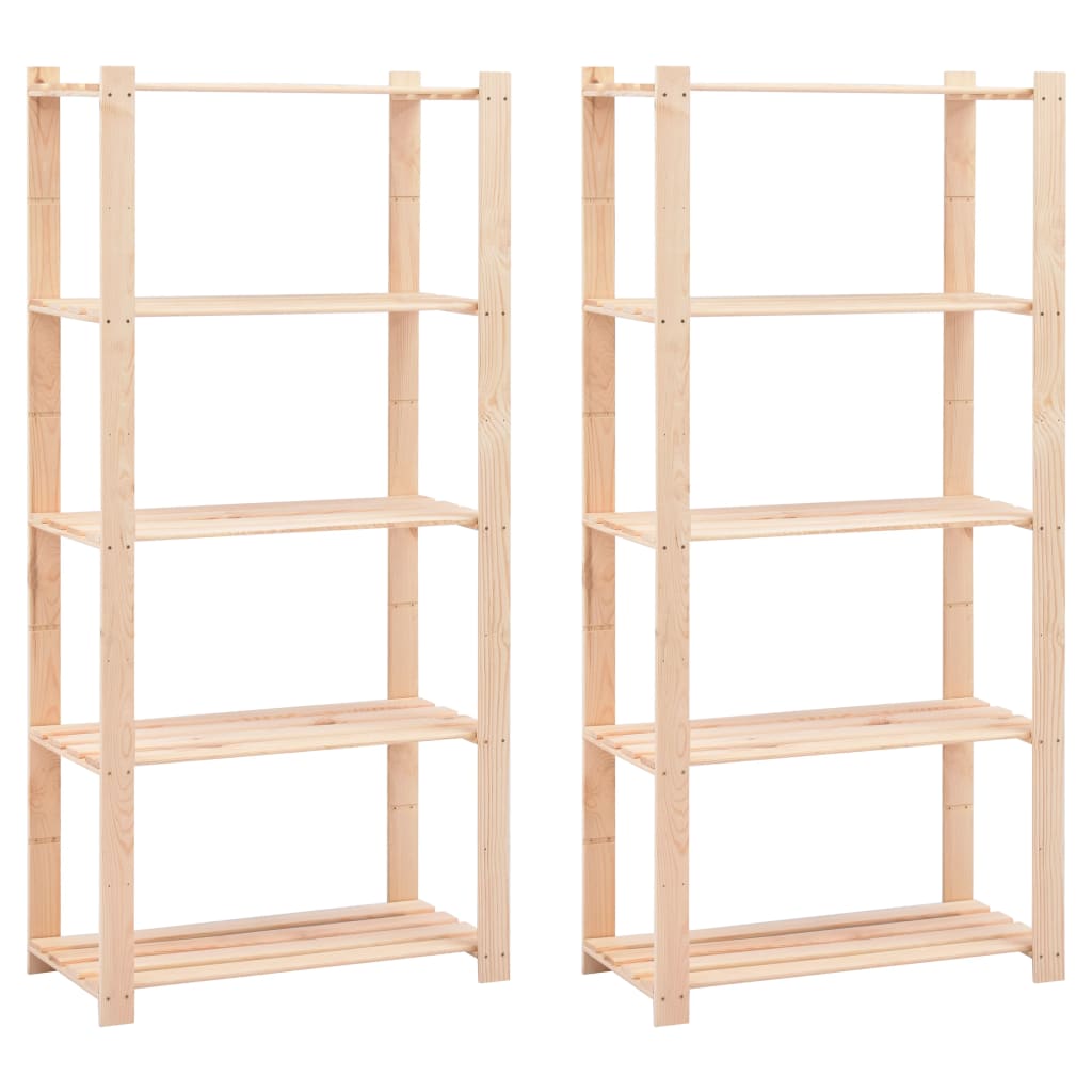 5-Tier Storage Racks 2 pcs 80x38x170 cm Solid Wood Pine 250 kg