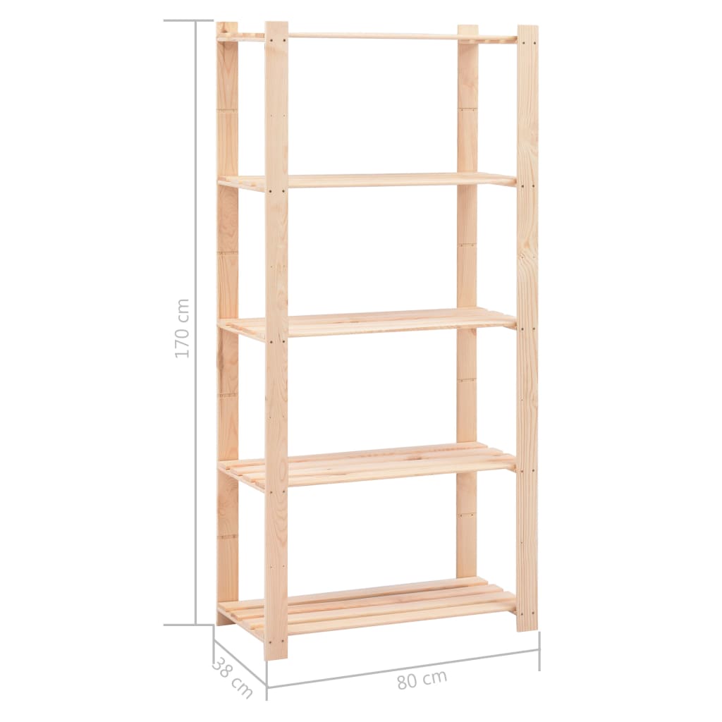 5-Tier Storage Racks 2 pcs 80x38x170 cm Solid Wood Pine 250 kg