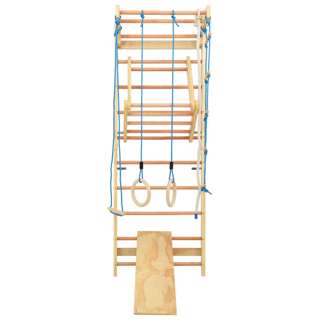 Indoor Climbing Playset with Ladders Rings Slide Wood