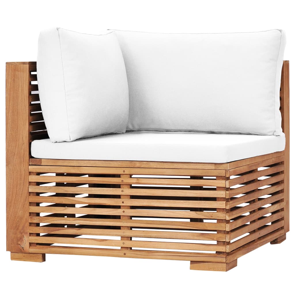 Garden Corner Sofa with Cream Cushion Solid Teak Wood