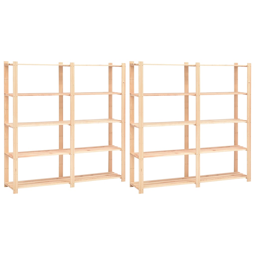 5-Tier Storage Racks 2 pcs 170x38x170 cm Solid Wood Pine 500 kg