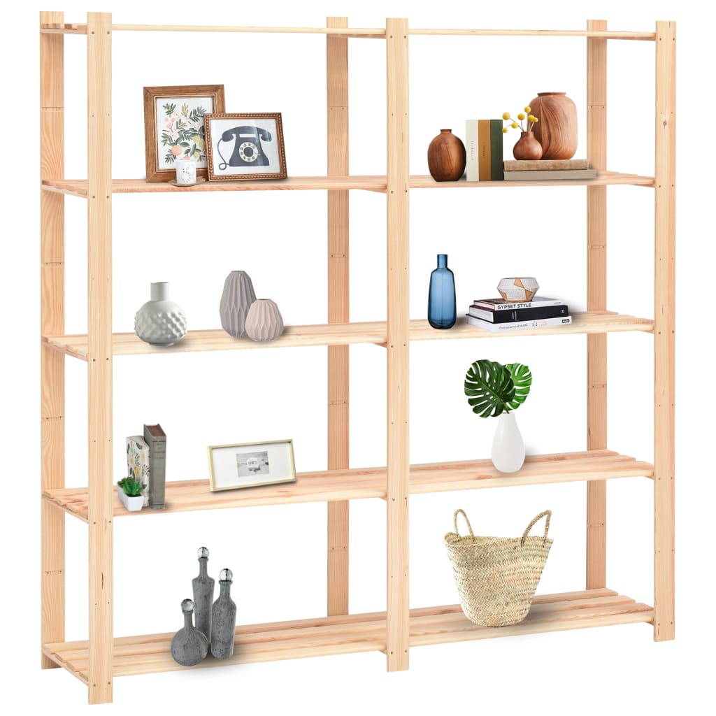 5-Tier Storage Racks 2 pcs 170x38x170 cm Solid Wood Pine 500 kg