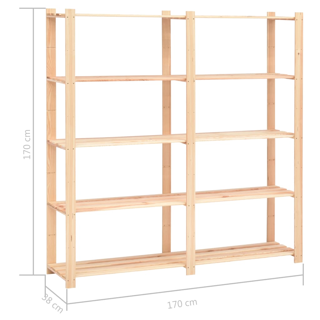 5-Tier Storage Racks 3 pcs 170x38x170 cm Solid Wood Pine 500 kg