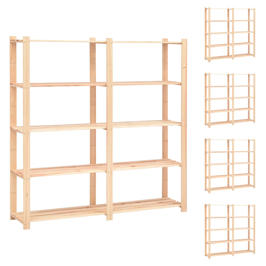 5-Tier Storage Racks 5 pcs 170x38x170 cm Solid Wood Pine 500 kg