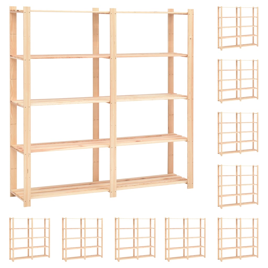 5-Tier Storage Racks 10 pcs 170x38x170 cm Solid Wood Pine 500 kg