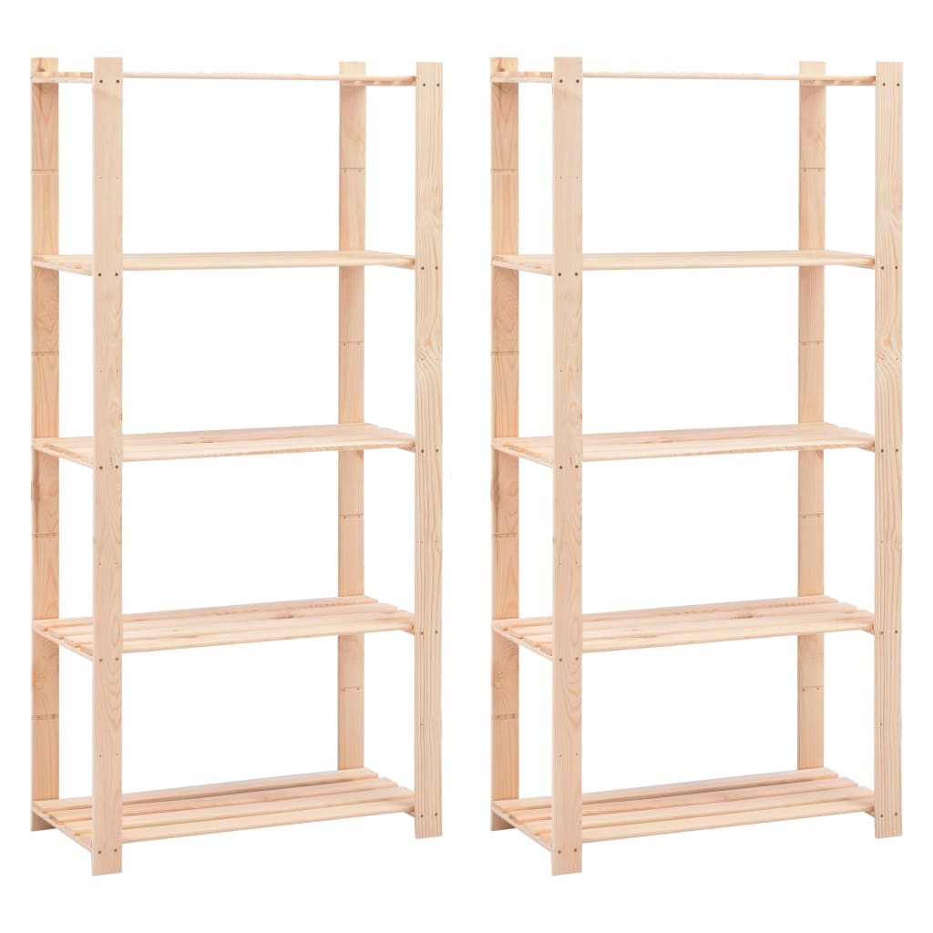 5-Tier Storage Racks 2 pcs 80x38x170 cm Solid Wood Pine 250 kg