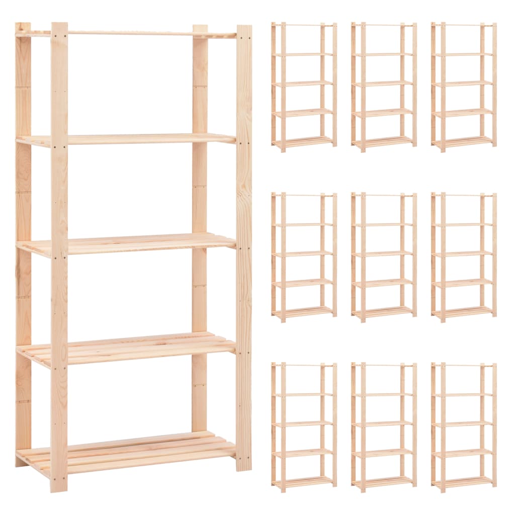 5-Tier Storage Racks 10 pcs 80x38x170 cm Solid Wood Pine 250 kg