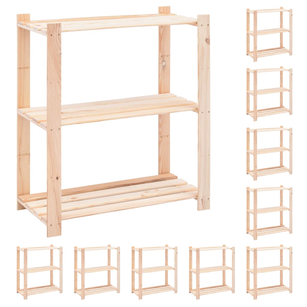 3-Tier Storage Racks 10 pcs 80x38x90 cm Solid Wood Pine 150 kg