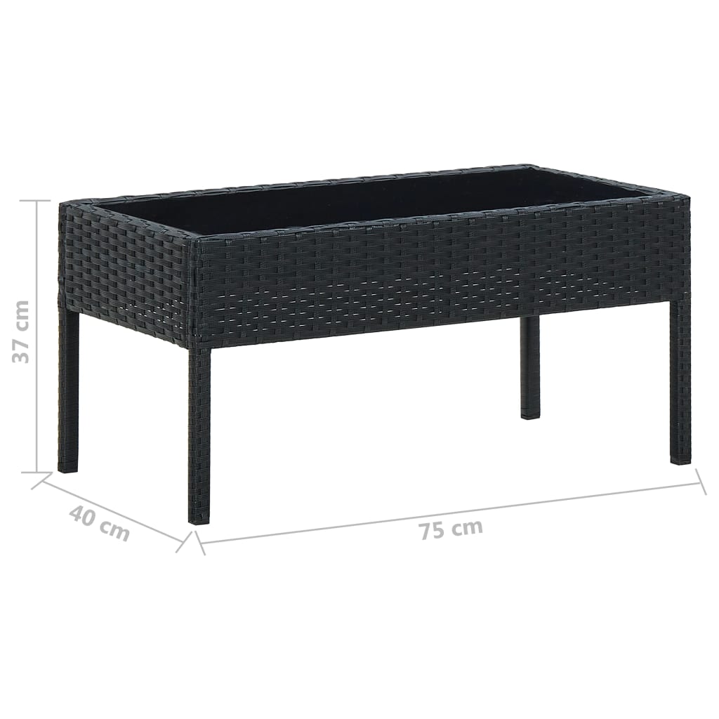 Garden Table Black 75x40x37 cm Poly Rattan